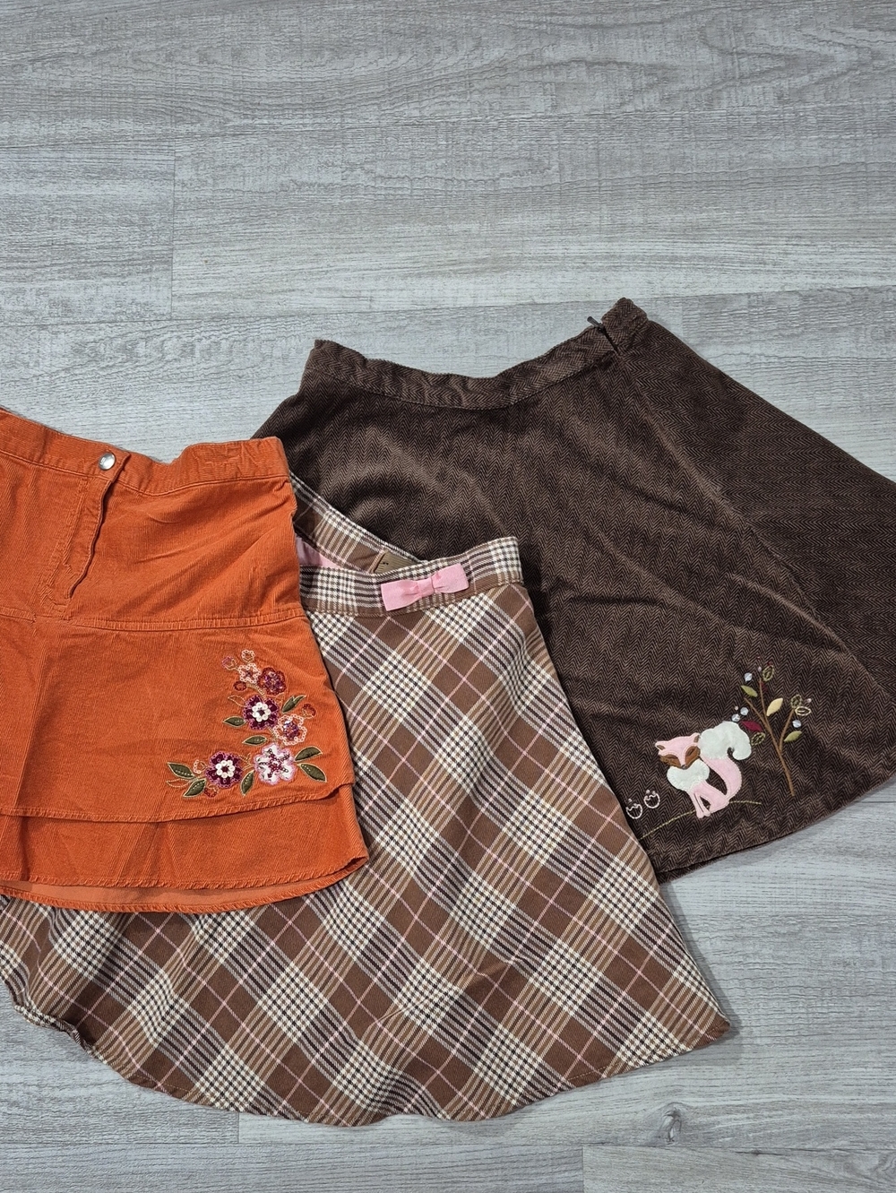 3 Gymboree GIRL's Skirts - Rust Orange, Brown Plaid, Dark Brown